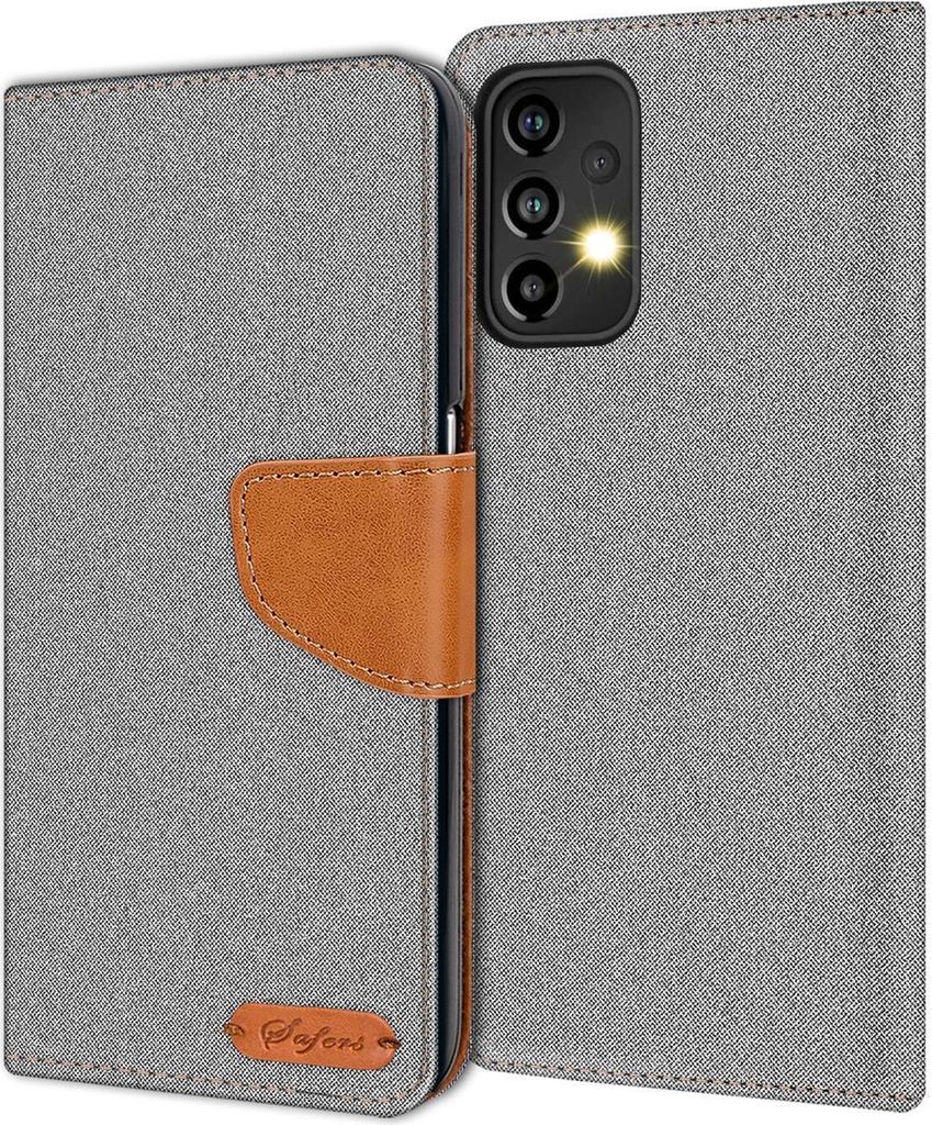 Conie Jeans Style Klapp Tasche für Samsung Galaxy A53 5G Kartenfach Hülle Rundumschutz in Grau