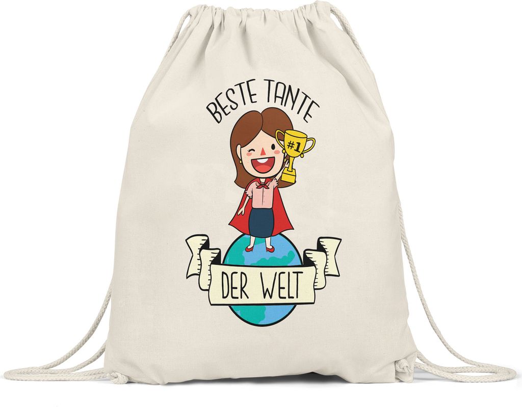 Beste Tante der Welt Pokal Turnbeutel Gymsack Lustig Geschenkidee Geschwister Geburtstag Nichte Neffe
