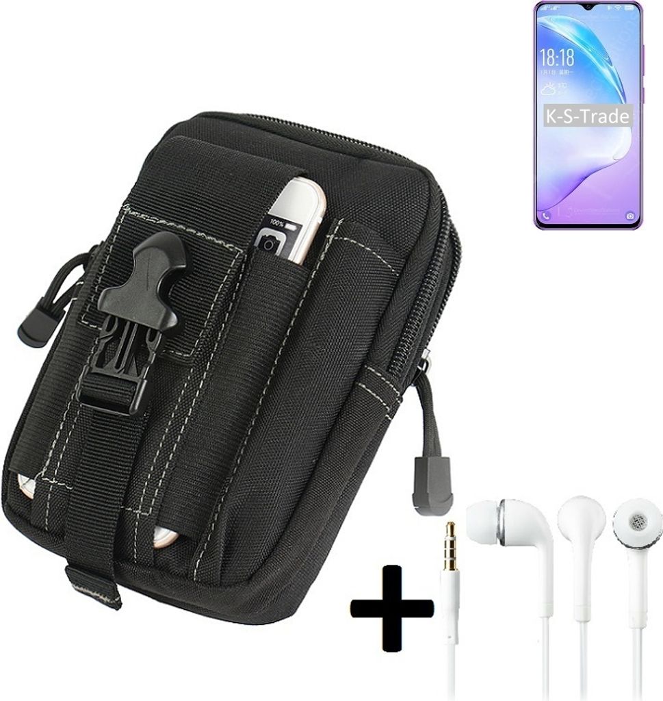 K-S-Trade Gürteltache + Kopfhörer kompatibel mit Coolpad Cool 12A Gürtel Tasche Holster Schutz Hülle Handy Hülle schwarz inkl. Extrafächer