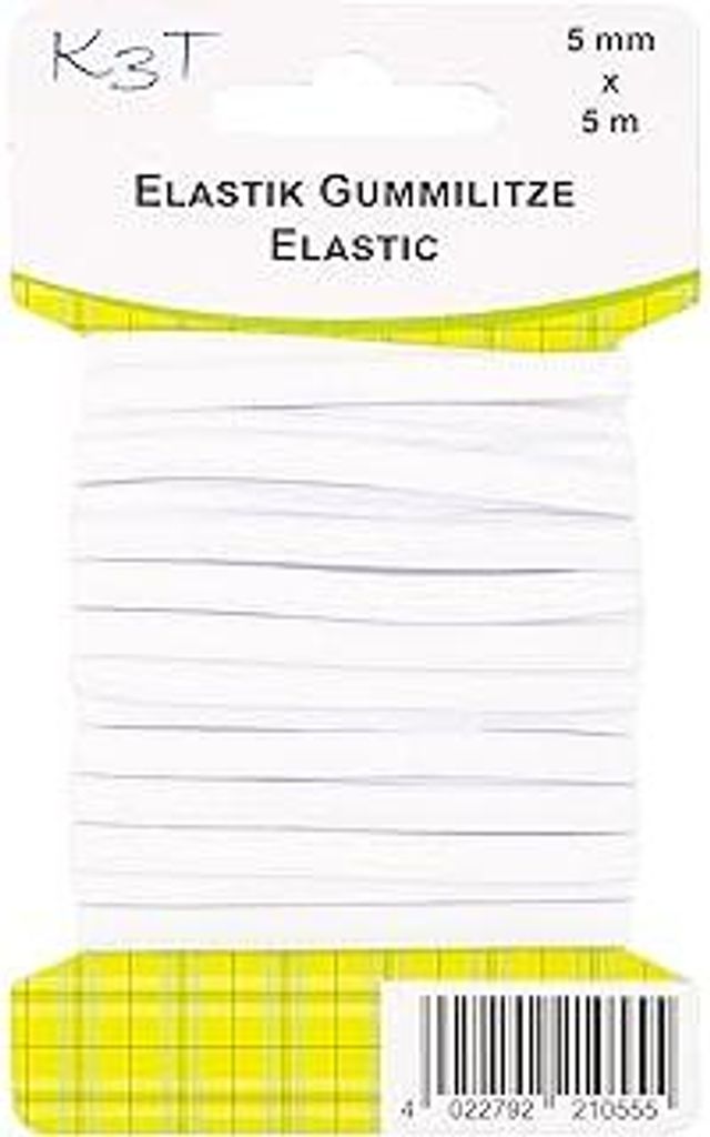 K3T Elastik Gummilitze/Gummiband, 5 mm x 5 m, Farbe weiß, Art.-Nr. 81055-K3T