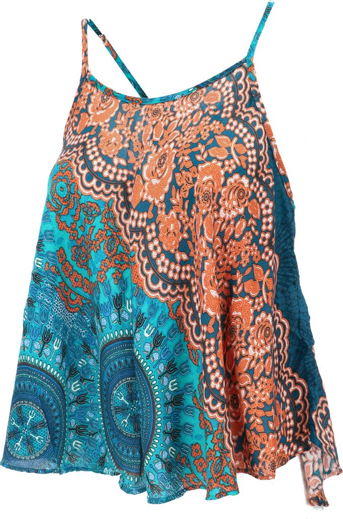 Boho Trägertop, Sommertop, Damentop, Strandtop - Rostorange/türkis, Viskose, Tops & T-Shirts