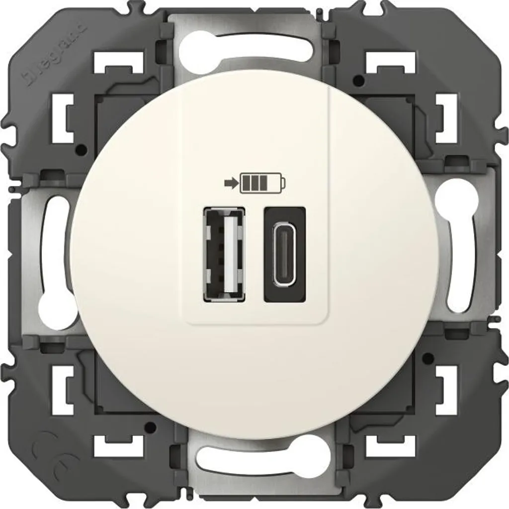 Double prise USB type A et C Legrand Dooxie - Chargeur mural blanc