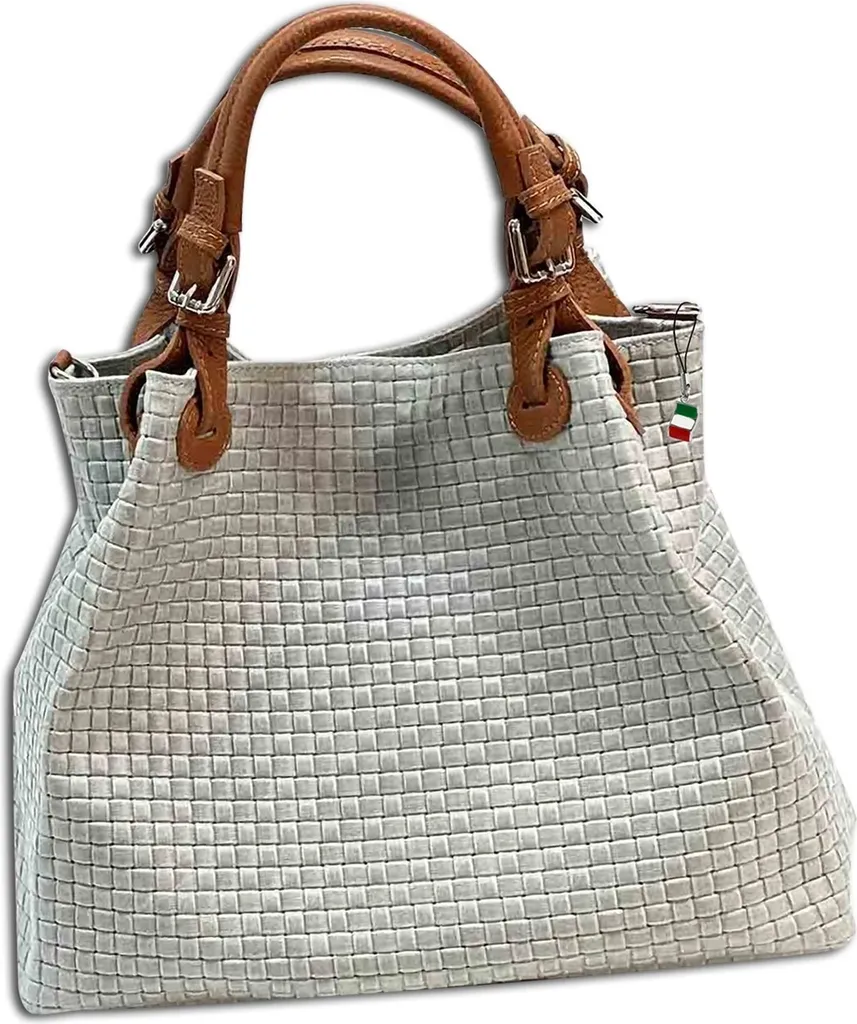 Sac gris marron Florence en cuir gaufré tressé OTF164K de luxe