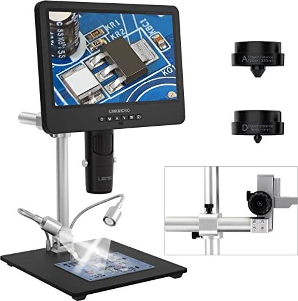 LM249ms 3 Linsen Digitalmikroskop HDMI 10 -Zoll -Bildschirm 2000x UHD 2160p 3D LCD -Lötung 13 Metallständer PCB Reparatur SMD, USB Coin Microsk