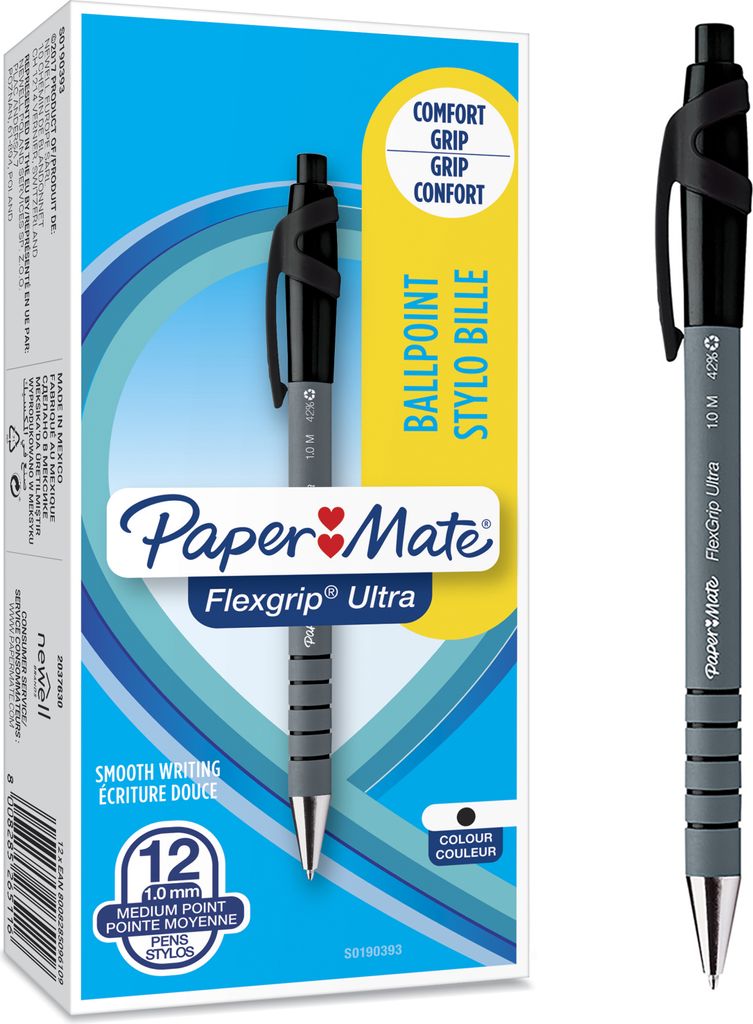Paper Mate Flexgrip Ultra-Druckkugelschreiber | mittlere Spitze (1,0 mm) | schwarz | 12er-Box