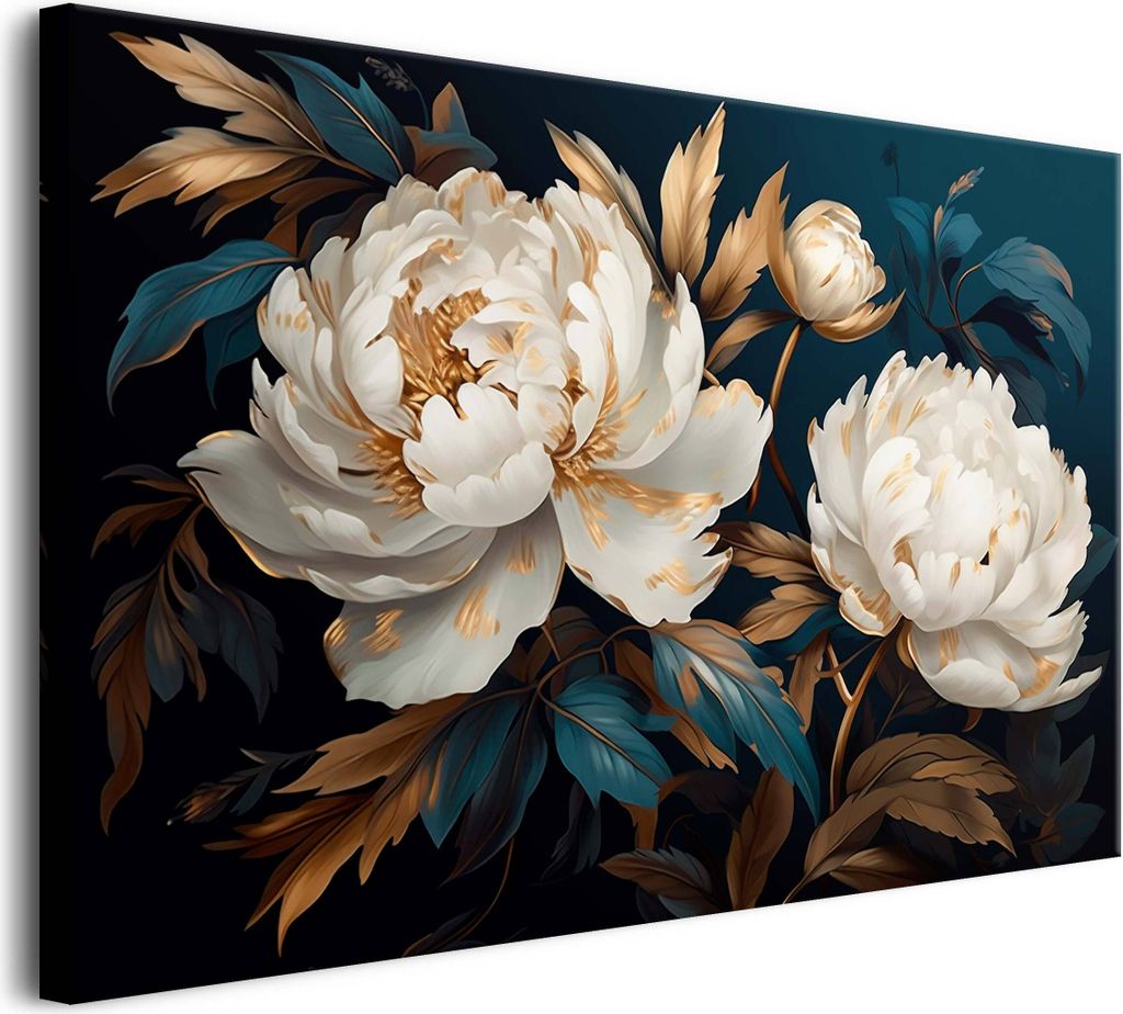 Leinwandbilder Wanddekoration für Wohnzimmer Blumen Weiße Pfingstrosen Elegante Innenräume Retro Vintage 80x120 cm