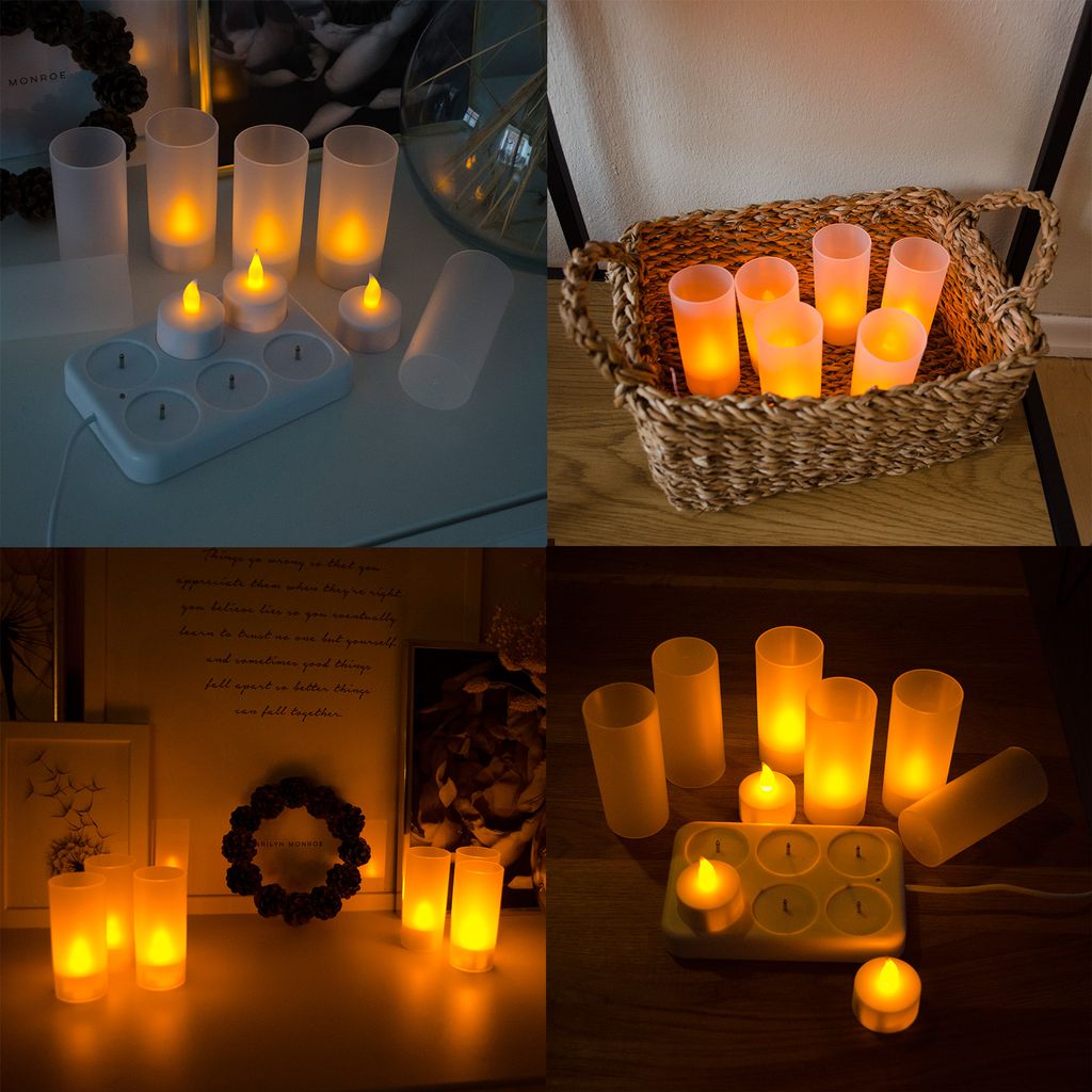 Fernbedienung  flackernde Kerze flammenlos 6er Set LED Kerzen mit Ladestation
