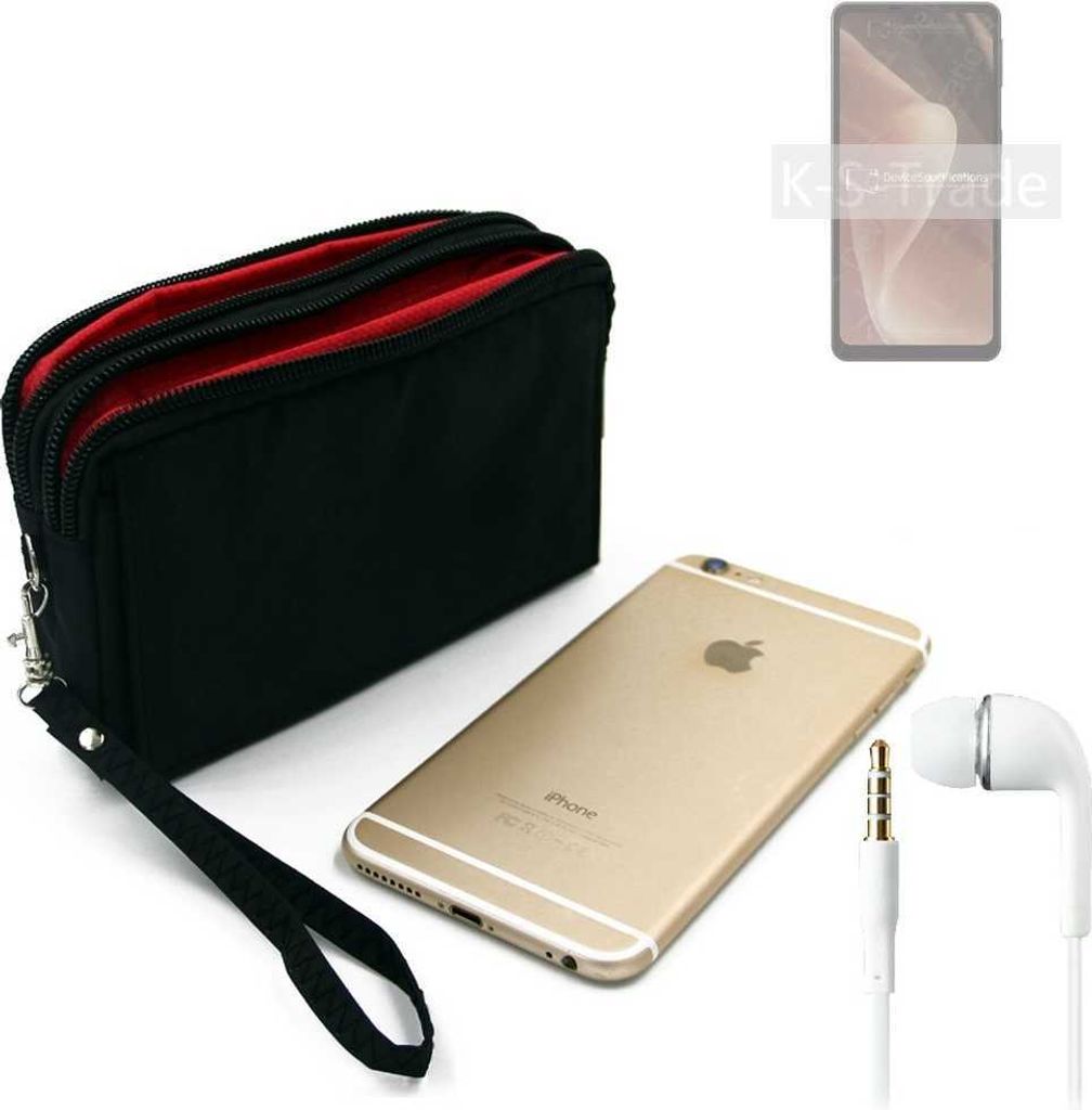 TOP SET kompatibel mit Sharp Aquos Sense7 Plus Handy Hülle Gürteltasche schwarz + Kopfhörer Travel Bag Travel-Case mit Diebstahlschutz praktische