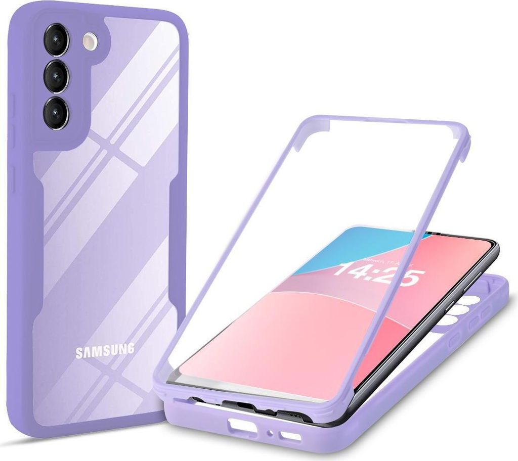 360 Grad Rundum Schutz Handyhülle für Samsung Galaxy S21 FE 5G Full Cover Vollschutz Case Farbe: Violett