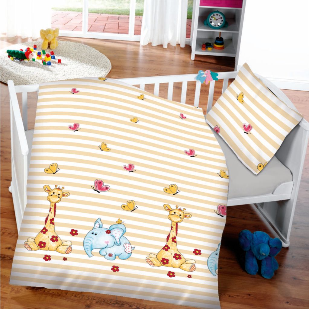 Kinder Bettwäsche 2-tlg ( 100x135cm / 40x60cm ) Bettdecken Set, 100% Baumwolle - Babybettwäsche mit Motiv Elefant und Giraffe