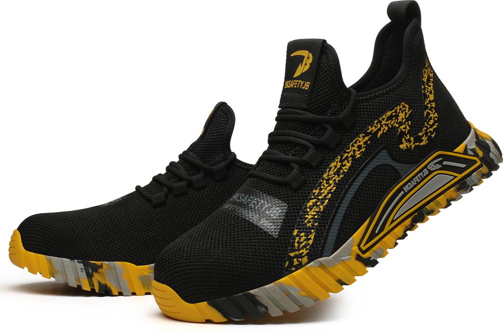 Atmungsaktive Arbeitsschuhe Herren Sicherheitsschuhe Damen leichte Sportschuhe mit Stahlkappe rutschfest atmungsaktivGelb 42 Yards