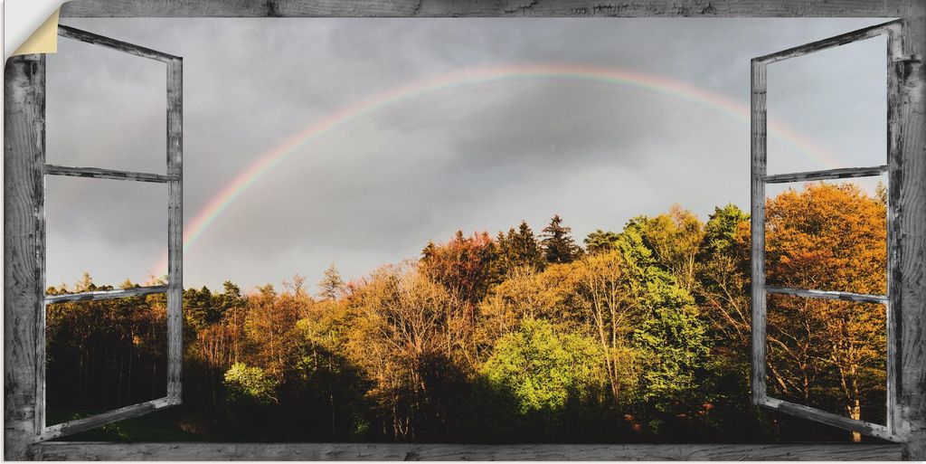 ARTland Wandbild, selbstklebend Fensterblick - Regenbogen Größe: 60x30 cm