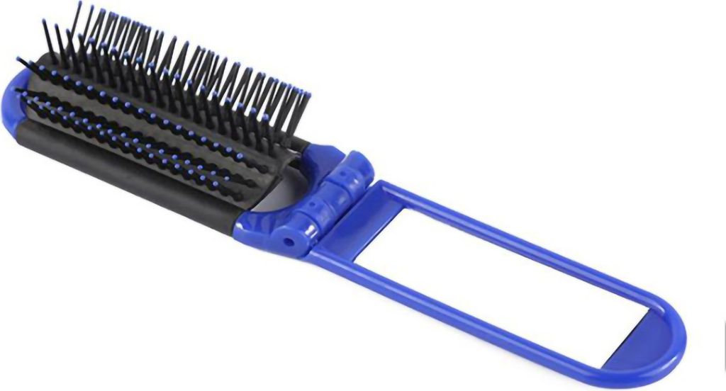 Klappbare Haarbürste mit Spiegel, weiche Borsten, Kopfhautmassage, tragbar, antistatisch, zum Entwirren der Haare, Styling-Kamm, für Frauen, Reis...