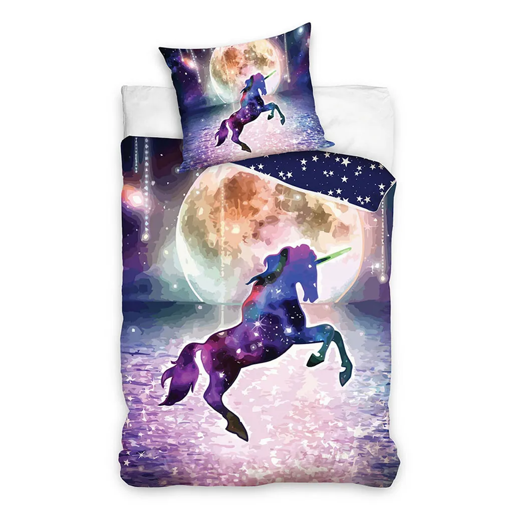 Parure de lit licorne pour chambre fille - Taille 140x200 cm complète