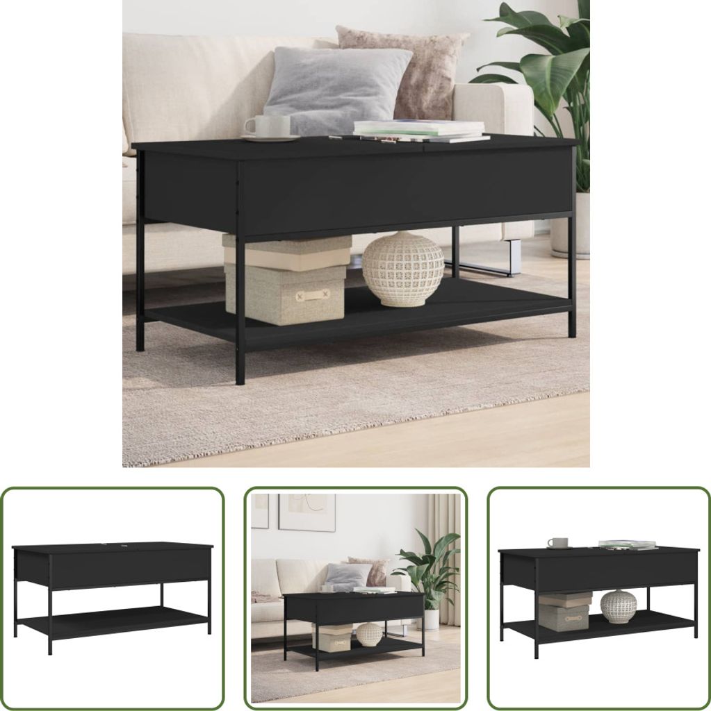 The Living Store Couchtisch Schwarz 100x50x50 cm Holzwerkstoff und Metall