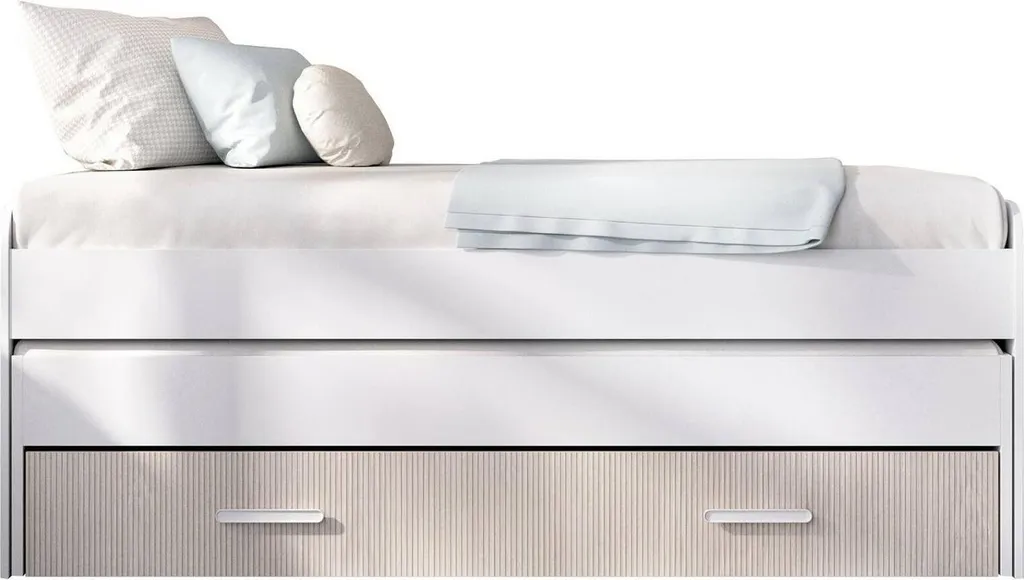 Lit simple blanc Auguste avec rangement gain de place pour studio