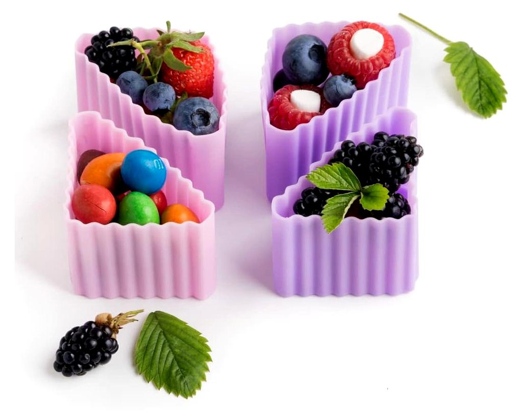 Dreieckige Cups 4er Set (Rosa/Flieder) - Silikonförmchen für die Trennung in der Brotdose | Zubehör für Bento Lunchbox