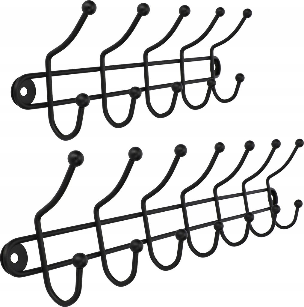 KADAX Wandgarderobe "Briare" Garderobenhaken aus Stahl, matt, Schwarz, 2er Set: 7 und 5 Haken