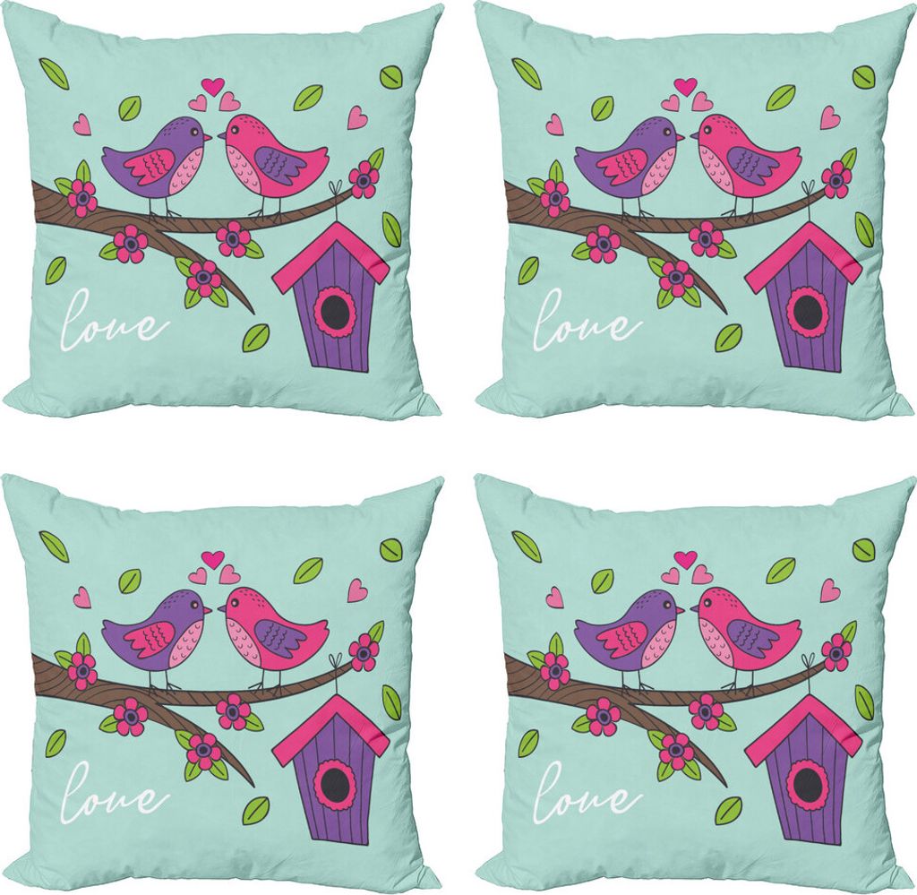 ABAKUHAUS birdshouse Kissenbezug Set (4 Stück), Valentines Love Blumen, Moderner Doppelseitiger Digitaldruck, 60 cm x 60 cm, blau Multicolor