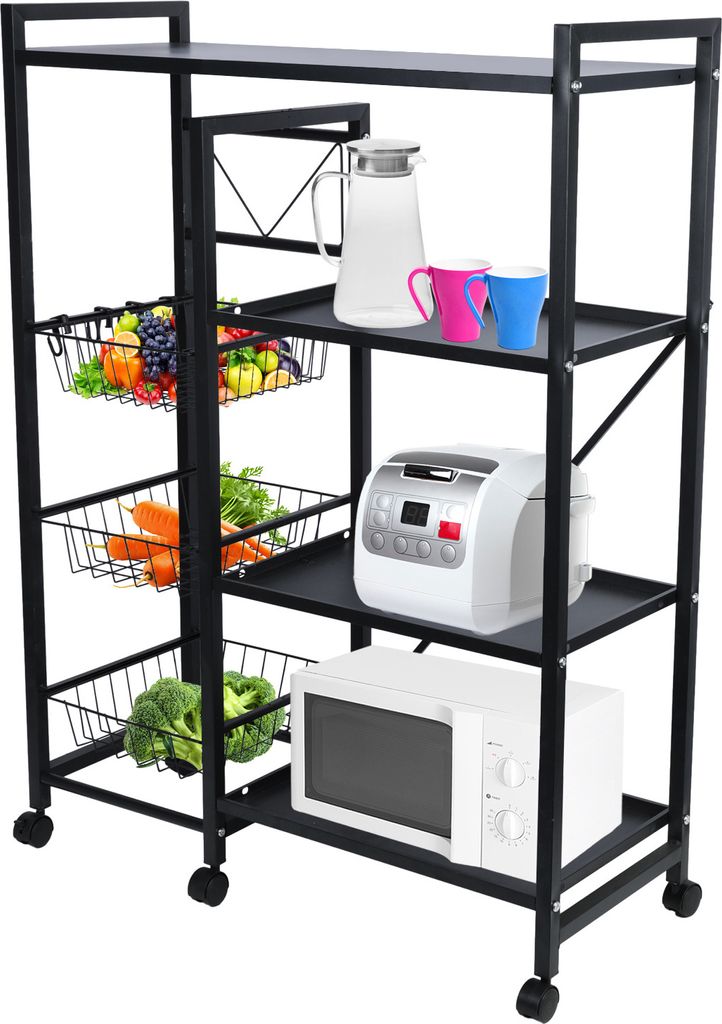 Gemüse Korb Lagerung Rack, 4 Tier stapelbar Lagerung Korb mit 360-Grad-Räder, Küche Bäcker Rack, Gewürzregal Mikrowelle Organizer Workstation