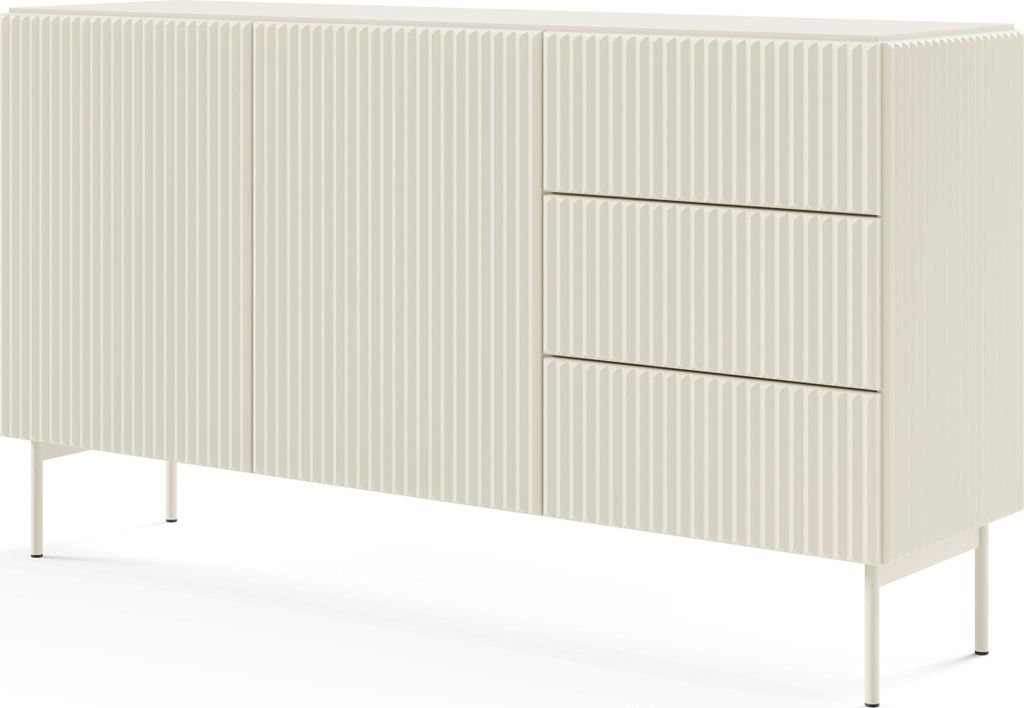Masseno Kommode TRATTO 147 cm Sideboard mit 3 Schubladen und 2 Türen für Wohnzimmer Schlafzimmer Modern 147x39,8x81,2 cm Kaschmir / Kaschmir