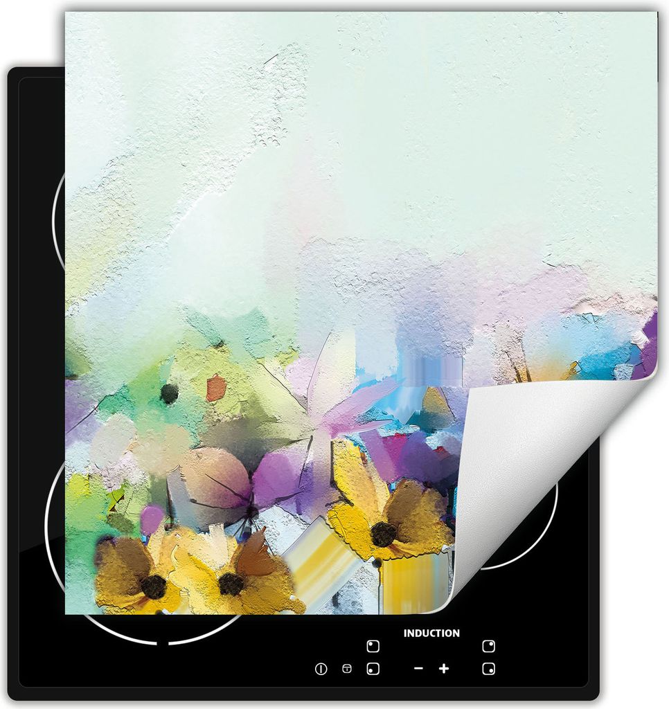 DarHaus Herdabdeckplatte 50x52 cm Anti Rutsch Matte Aufrollbar, bunt - Blume