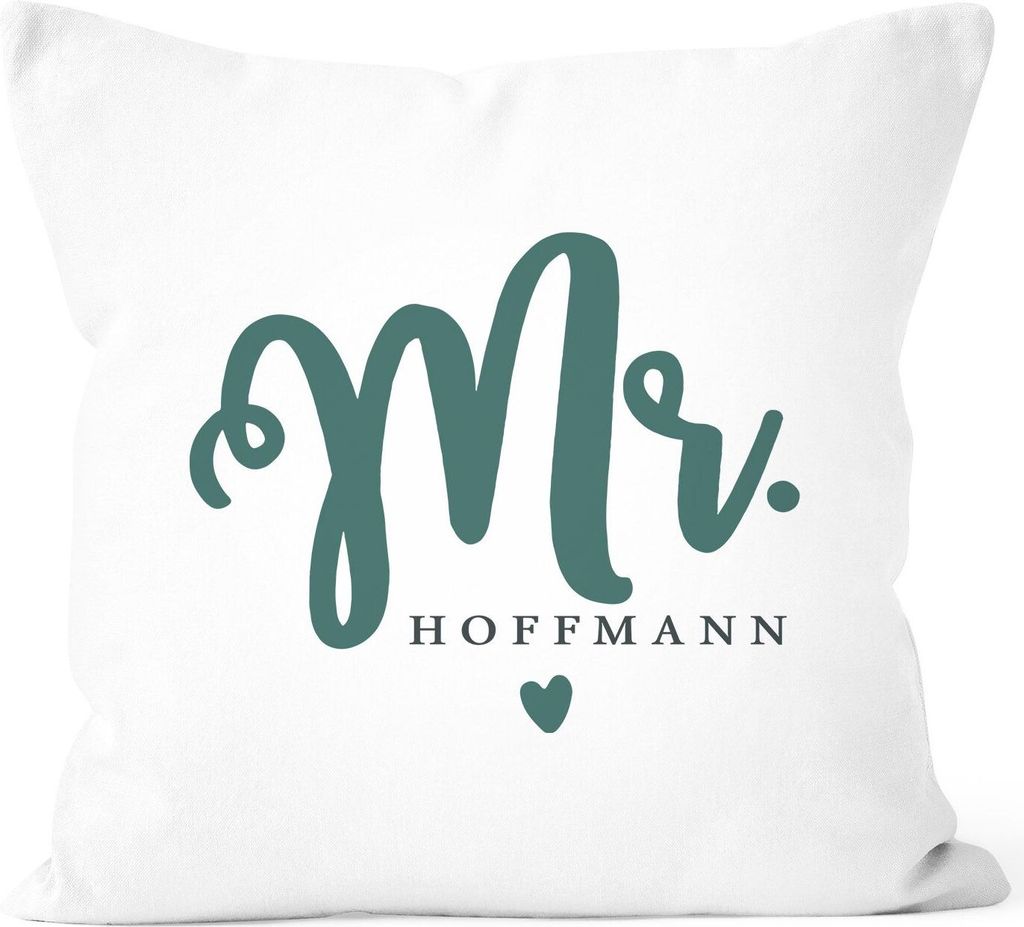 Kissen-Bezug Mr & Mrs personalisierbarer Nachname Kissen-Hülle Baumwolle personalisiertes Hochzeitsgeschenk SpecialMe Mr weiß unisize