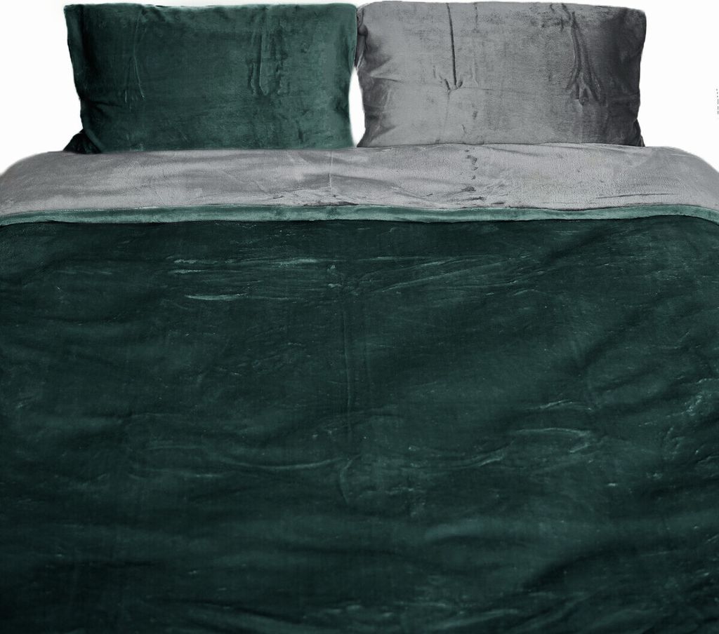 Teddyplüsch Bettwäscheset 155x220 cm Dunkelgrün Anthrazit Produktbild 