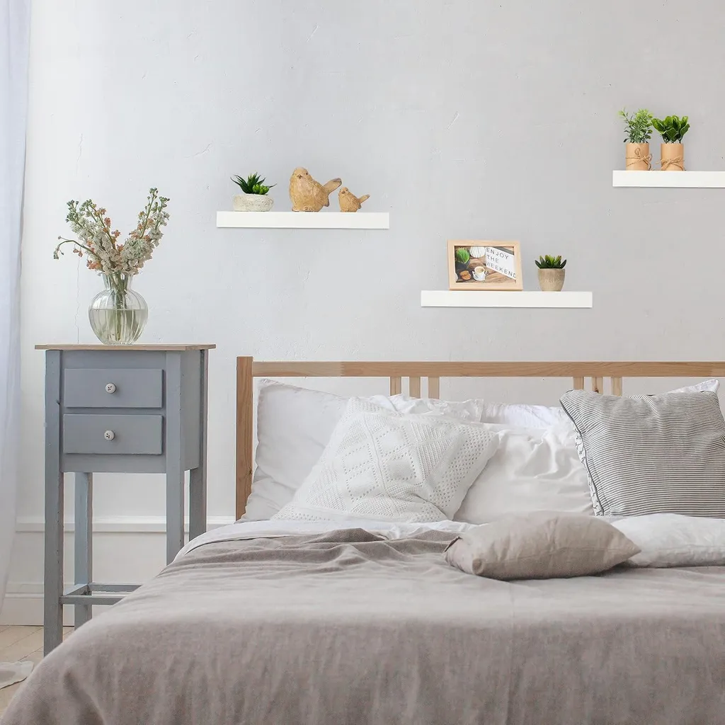 Lot de 3 tablettes murales flottantes design bois blanc pour rangement