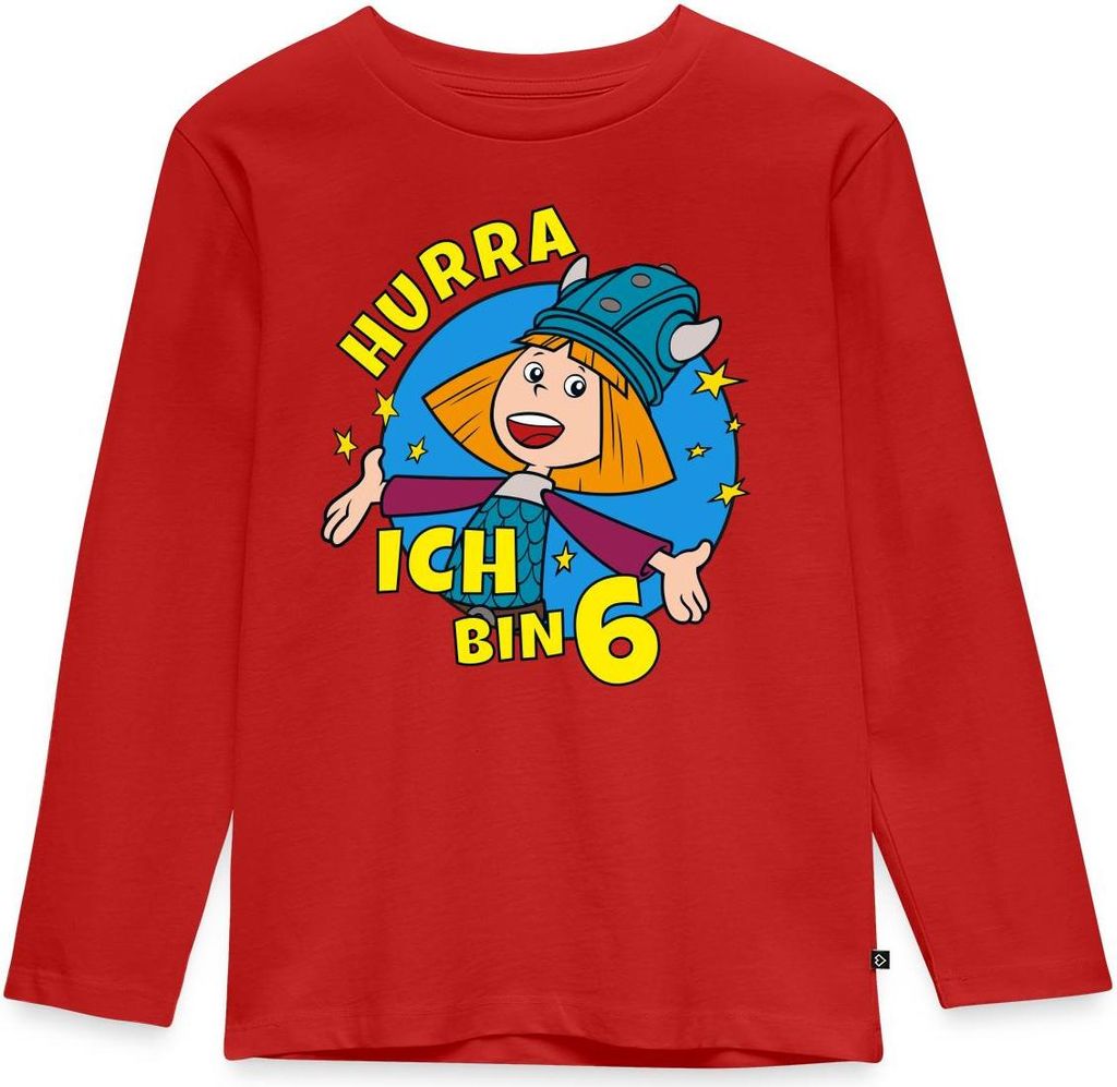 Spreadshirt Wickie Und Die Starken Männer 6. Geburtstag Kinder Premium Langarmshirt, 110/116 (4 Jahre), Rot