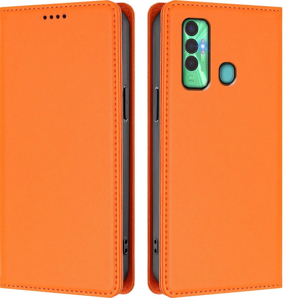 Handyhülle für Tecno Spark 7P, Kunstleder Klapphülle Stoßfeste Magnetische Hülle mit Ständer Orange