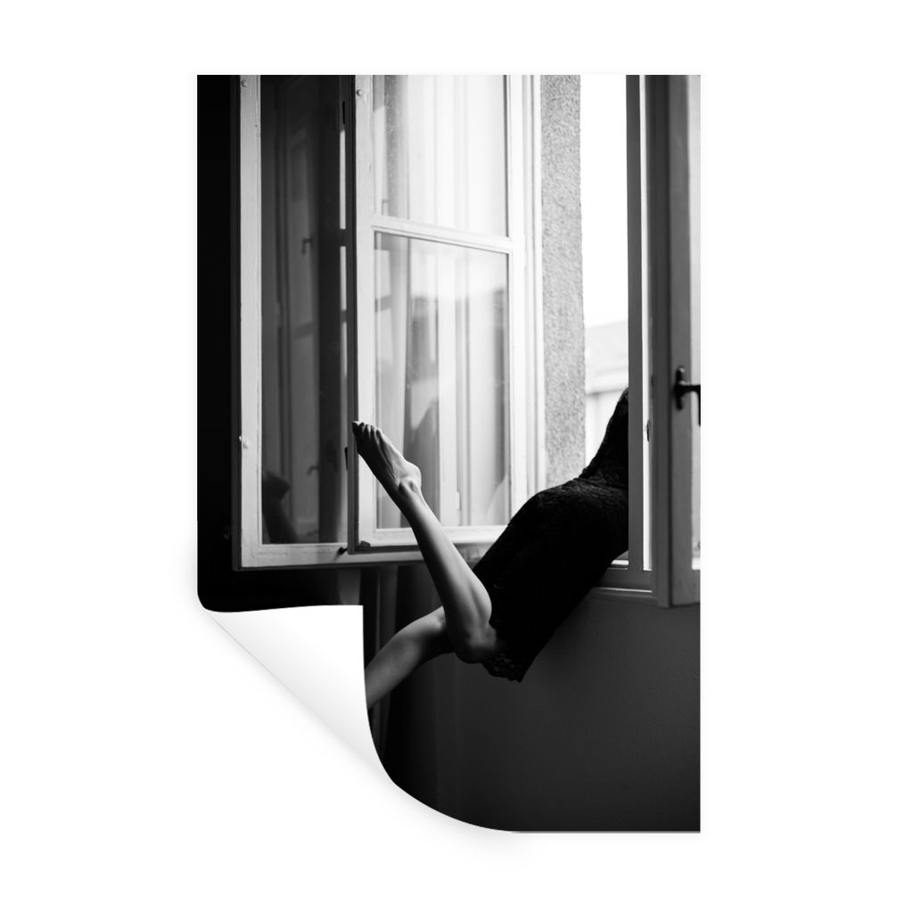 MuchoWow Wandtattoo Wandsticker Wandaufkleber Fenster - Frau - Architektur - Schwarz - Weiß 60x90 cm Selbstklebend und Repositionierbar - Sticke...