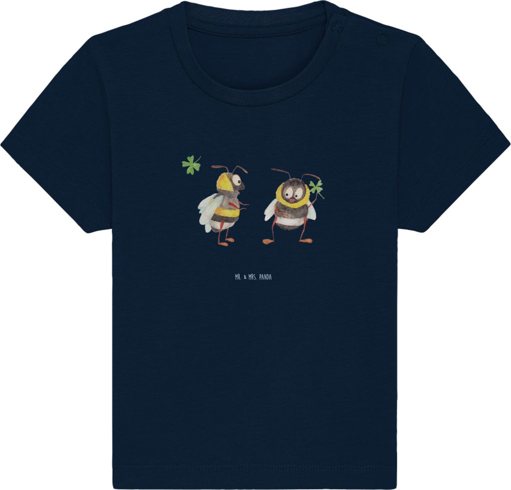 Mr. & Mrs. Panda T-Shirt Hummeln Kleeblatt 6. - 12. Monat - French Navy - Geschenk, Baby Shirt, Babyshirt, Hummel, Biene Deko, Lustige Sprüche, gl...