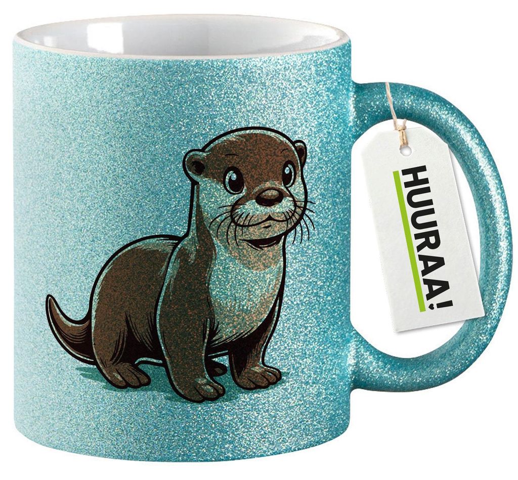 Huuraa Glitzertasse Otter Comic 330ml Blau Keramik Kaffeebecher Geschenkidee