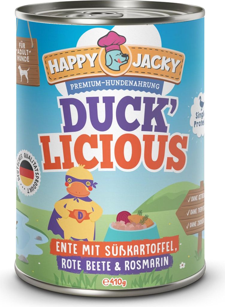 Happy Jacky "Duck'licious" Ente mit Süßkartoffel, Rote Beete 410gx6
