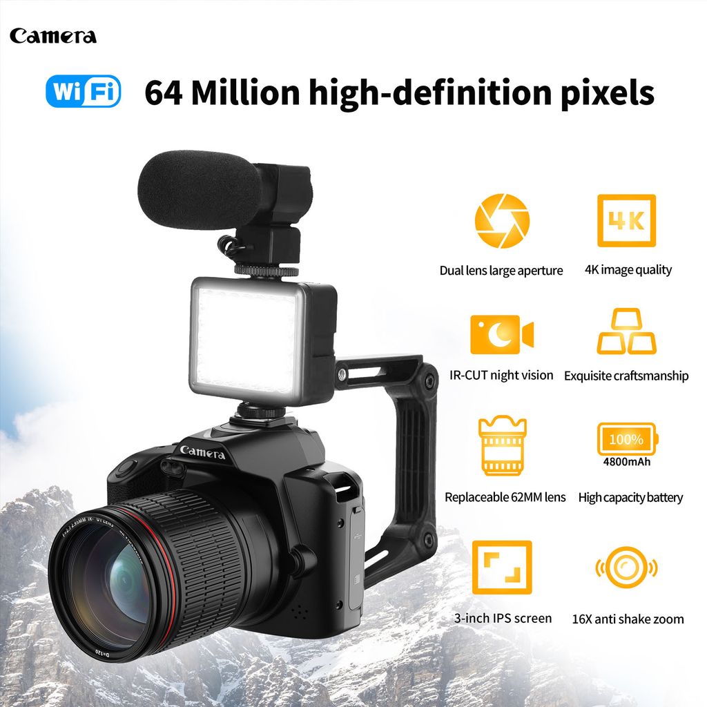 digitální kamera 4K 64MP HD s nočním viděním, 3palcový Obrázek produktu 13