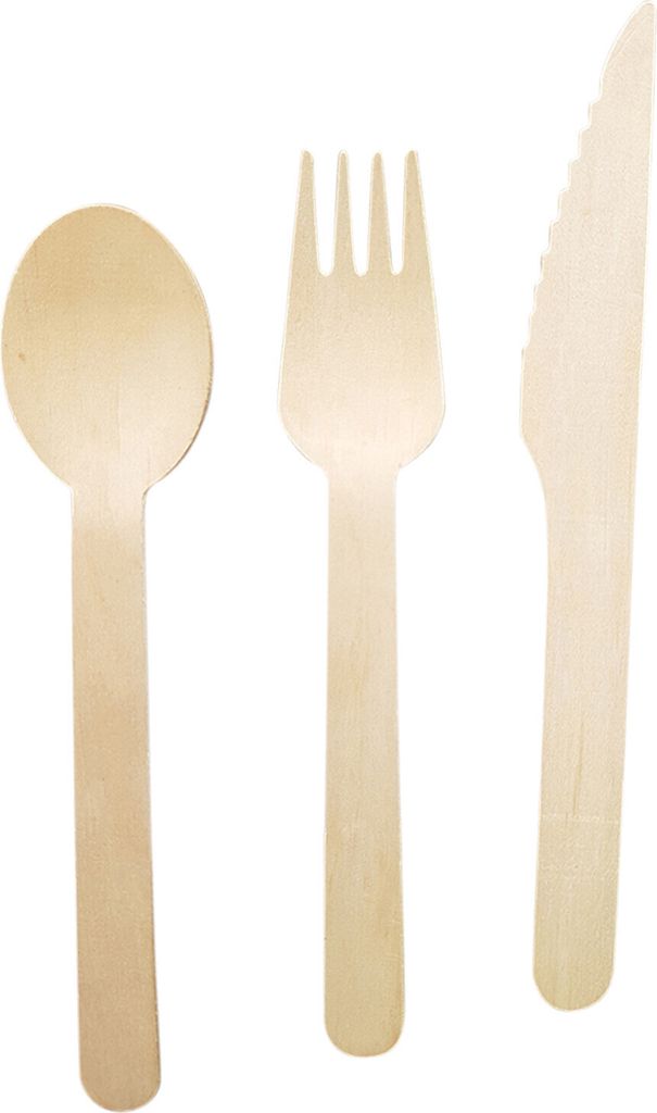 100 Einweggabeln + 100 Einweg-Messer aus FSC Holz Einwegbesteck Gastro Imbiss