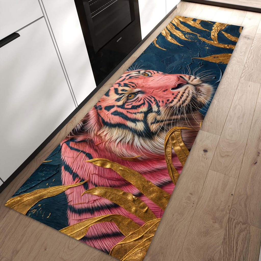 Küchenteppich 60x90cm rutschfest & abwischbar PVC Läufer - Tiger Porträt