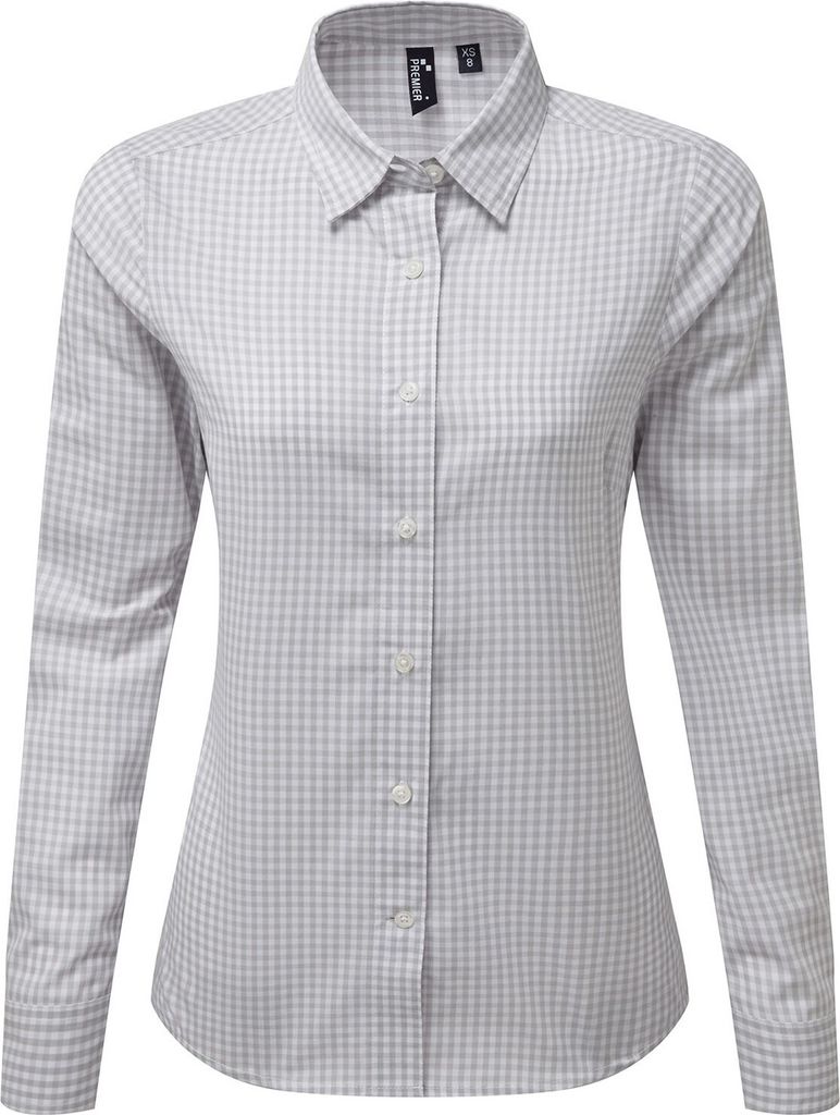 Premier - "Maxton" Hemd für Damen Langärmlig RW9633 (XL) (Silber/Weiß)