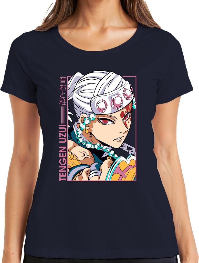 Tengen Uzui Kimetsu no Yaiba Anime Juwelen Stirnband Cosplay Damen T-Shirt, Navy, L