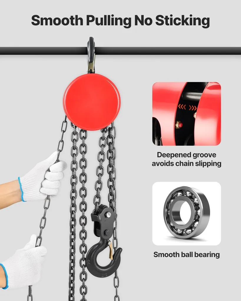 Palan à chaîne manuel 2 tonnes avec chaîne G70 de 3m - Version rouge pro - 4