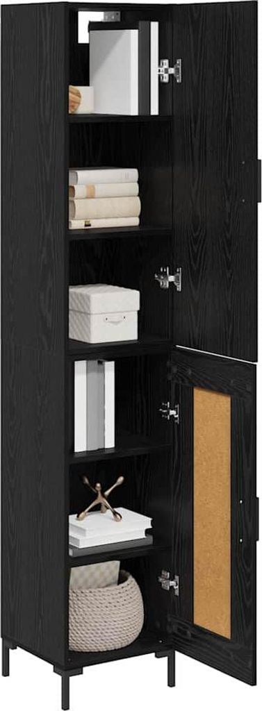 Eleganter Möbel Highboard Schwarz Eichen-Optik 34,5 x 34 x 180cm Holzwerkstoff - CJG186011 - Kommoden