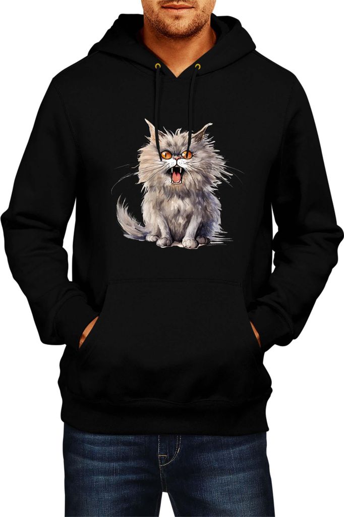 Herren Kapuzenpullover Funny Cats Breeds British Longhair Cat 015, Man M / Schwarz