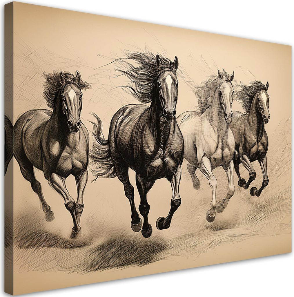 Leinwandbild Vintage Horses Vintage Animals 120x80 Feeby Beige bild für die wand bereit zum aufhängen