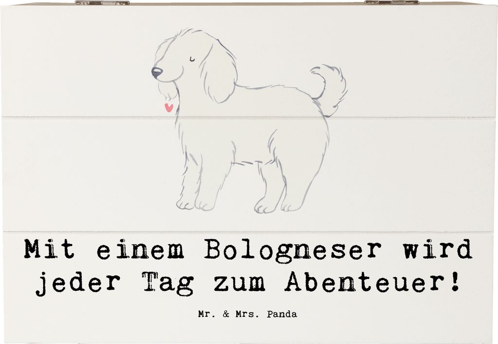 Mr. & Mrs. Panda Holzkiste Bologneser Abenteuer 22 x 15 cm - Weiß - Geschenk, fröhlich, kleine Hunde, Hunderassen Eigenschaften, schmuckbox, kist...