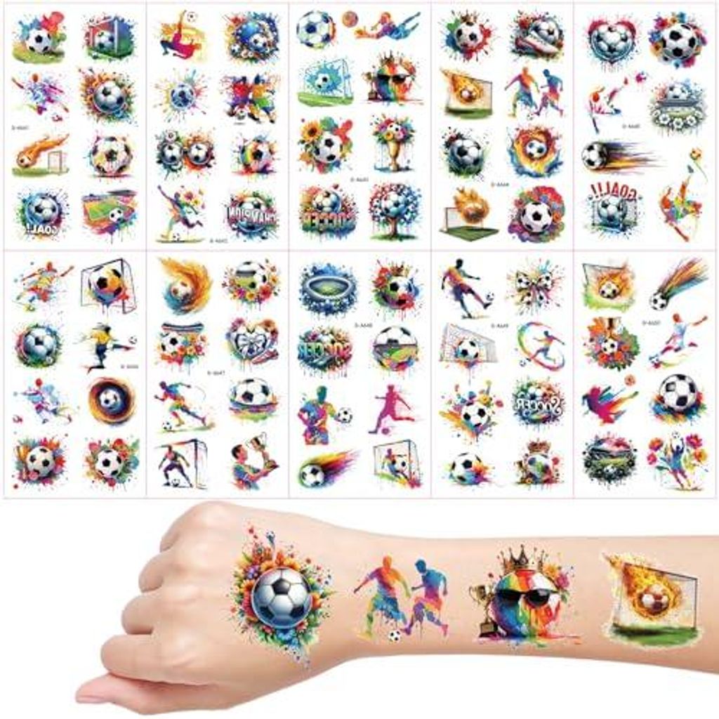 Fussball Tattoos für Kinder, 30 Blätter Wasserfarben Fußball Temporäre Tattoos, Kinder Tattoo Hautfreundlich, Schultüte Füllung, Mitgebsel Ki...