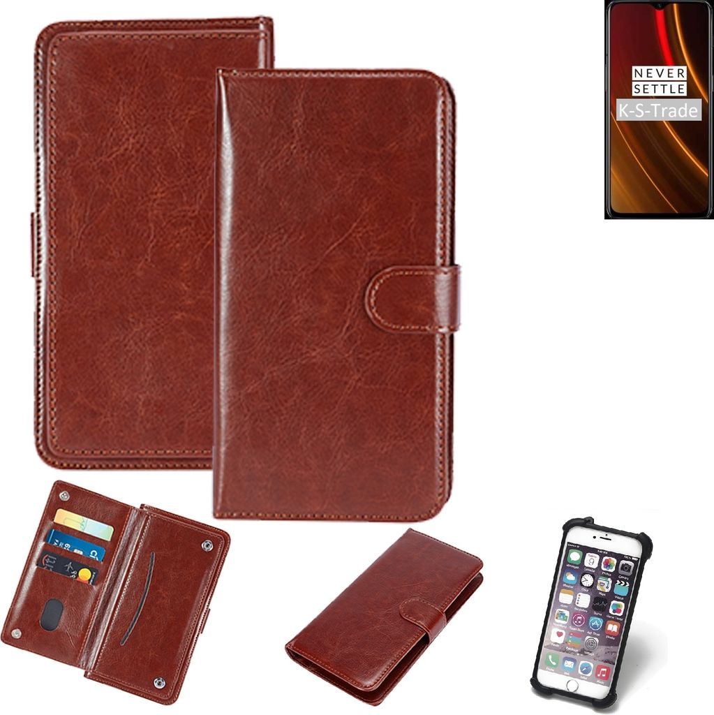 K-S-Trade 360° Hülle kompatibel mit OnePlus 6T McLaren Edition braun Kunstleder Case BookCase WalletCase Kunstlederederhülle Handyhülle,