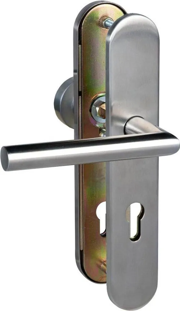 Garniture de porte blindée Moscou-LS inox satiné, entraxe de 92 mm PZ