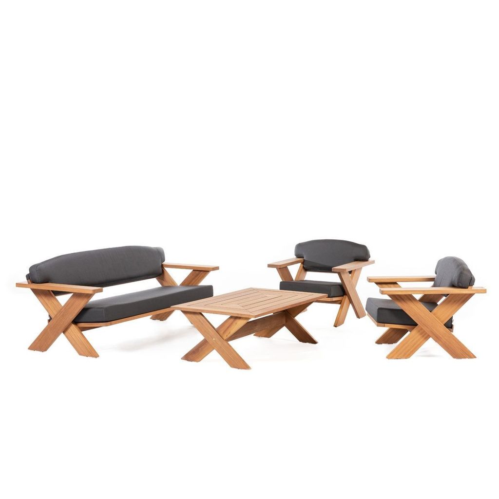 Gartenlounge-Set Wetterfeste Gartenmöbel Set IROKO Masivholz für Outdoor Terassenmöbel Gartengarnitur Gartenbank Holzbank Holztisch Cross