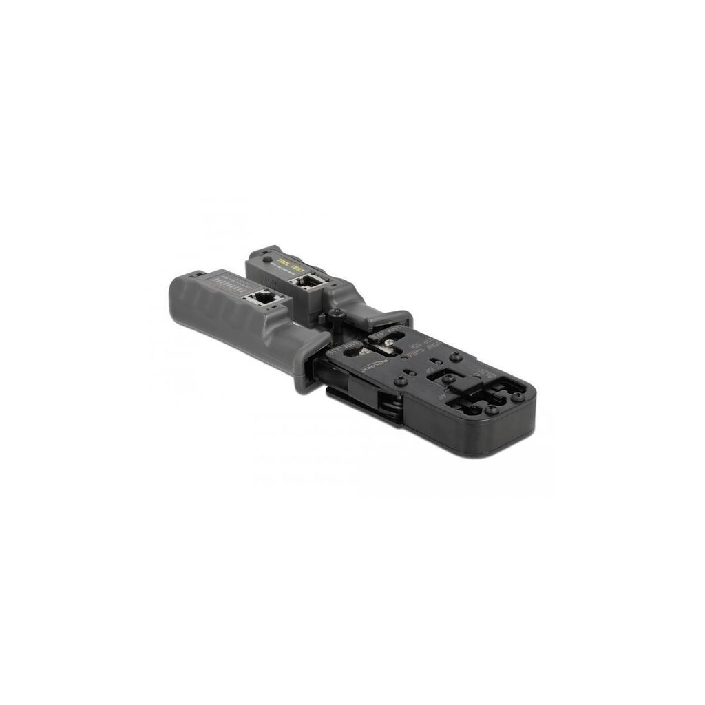 Delock Crimpzange mit Abisolierer und Netzwerktester für 8P (RJ45), 6P (RJ12/11), 6P DEC oder 4P (RJ10) Stecker